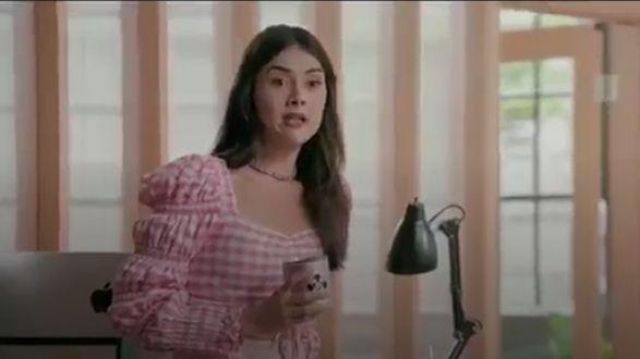 Pink Gingham Off The Shoulder Ruched Top worn by Ruthie (Patti Harrison) in Shrill Season 2 Episode 8