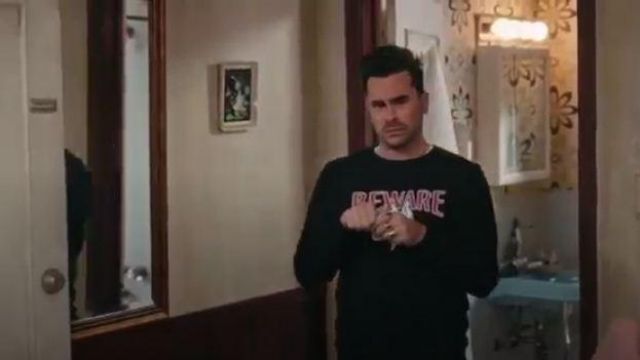 Black Beware Print Sweaters worn by David Rose (Daniel Levy) in Schitt's Creek Season 6 Episode 5