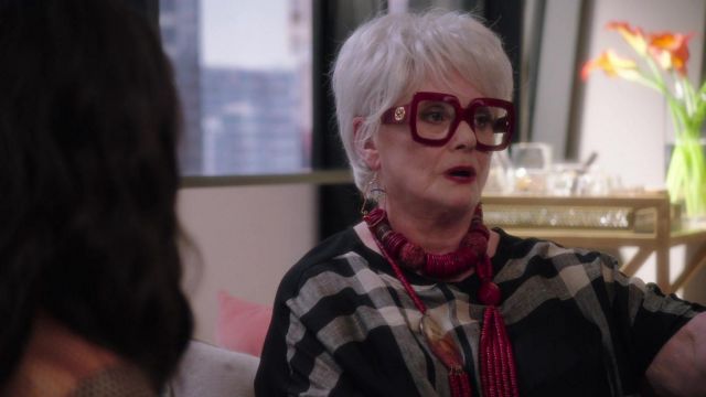 Gucci red eyeglasses worn by Pam Sheard (Elizabeth Ashley) as seen in The Bold Type (S04E02)