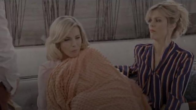 Blue & Red Striped Neck Tie Blouse worn by Mallory Hanson (Brooklyn Decker) in Grace and Frankie Season 6 Episode 13