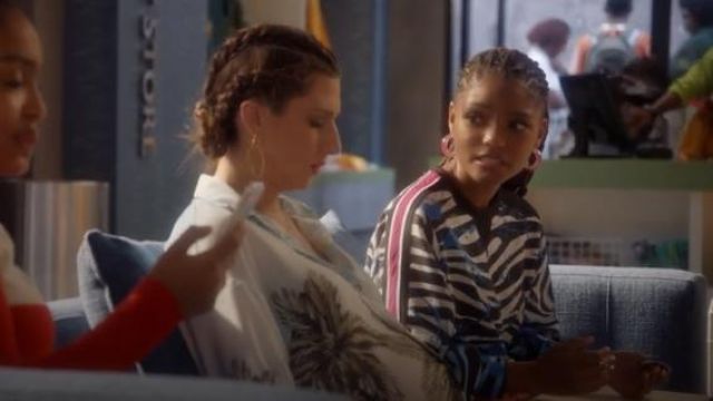 Zebra Sweater with Blue Paint Splatter worn by Sky Forster (Halle Bailey) in grown-ish Season 3 Episode 4