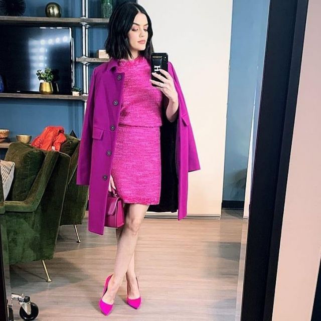 Sjp by Sarah Jessica Parker Fawn Pumps in Can­dy worn by Lucy Hale Saks Fifth Avenue February 5, 2020
