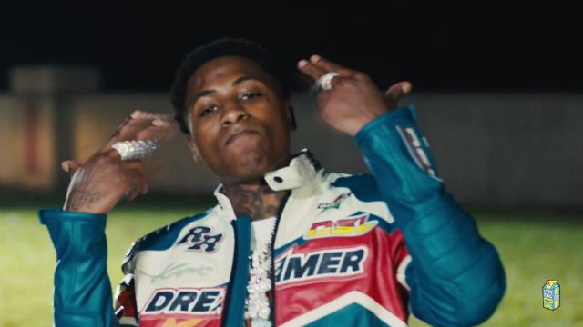 Vintage biker jacket with racer patches worn by YoungBoy Never Broke Again in Juice WRLD - Bandit ft. NBA Youngboy (Dir. by @_ColeBennett_)