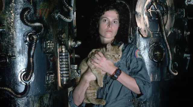 The Casio F-100 digital watch worn by Sigourney Weaver in a promotional photo for the Alien movie