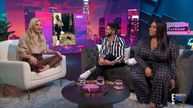 Shein Black Grid Check Jump­suit worn by Nina Parker on E! News February 11, 2020