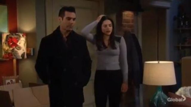 Bcbgmaxazria Faux-Leather Trimmed Sweater worn by Lola Rosales (Sasha Calle) as seen on The Young and the Restless February 12, 2020