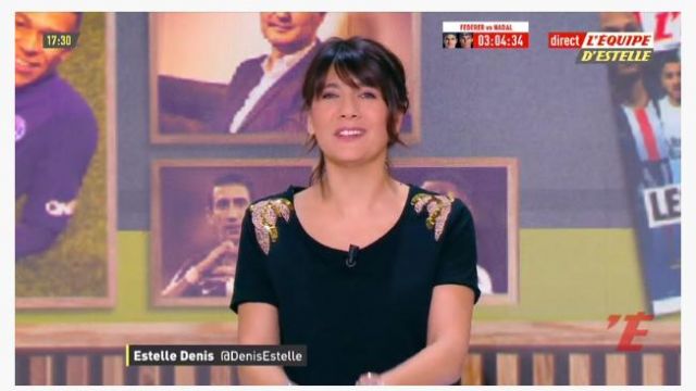 Le top noir à sequins de Estelle Denis dans L'Équipe d'Estelle