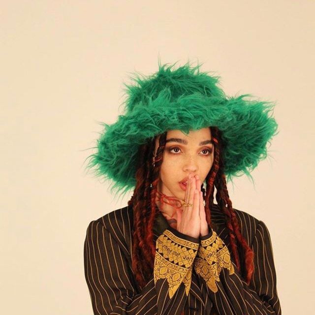 green fur hat