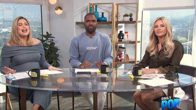 Sacai Layered High Low Denim Shorts worn by Morgan Stewart on E! News February 13, 2020