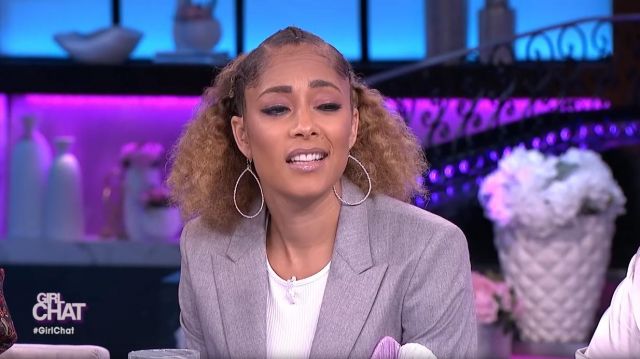 Each X Other Fringe Colorblock Wool Jacket worn by Amanda Seales on The Real (2013) February 13, 2020