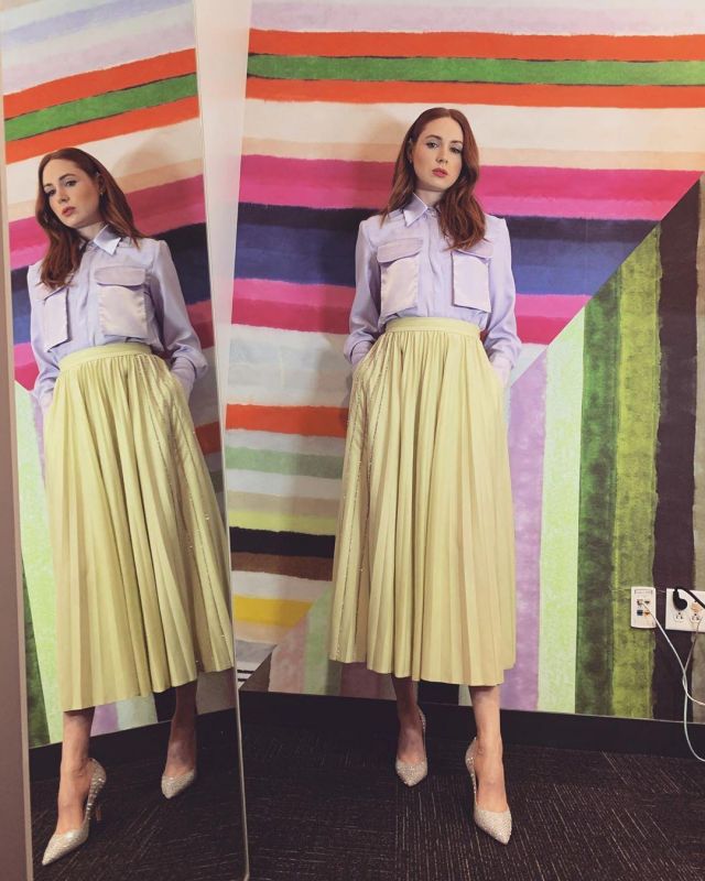 Yellow Long Skirt worn by Karen Gillan on the Instagram account @karengillanofficial