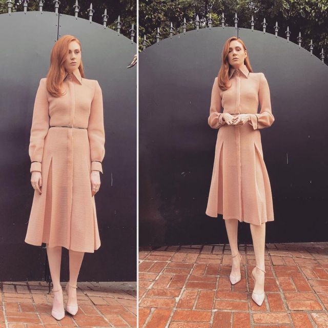 Fendi Mesh Pleated Dress worn by Karen Gillan on the Instagram account @karengillanofficial