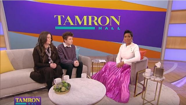 Balmain But­ton-em­bell­ished Jacquard-knit Sweater worn by Tamron Hall on The Tamron Hall Show February 17, 2020