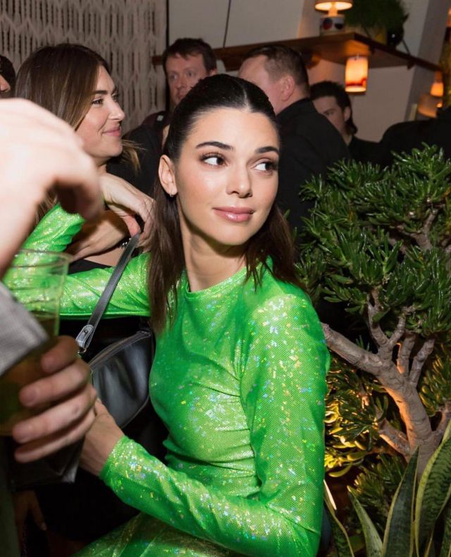 Le top vert fluo à paillettes et manches longues de Kendall Jenner sur le compte Instagram de @kendalljenner_official____