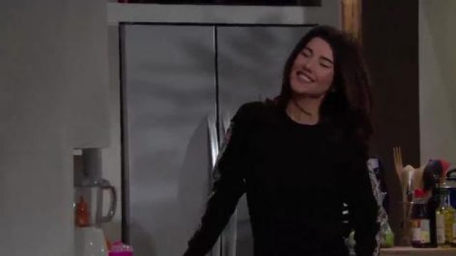 N:philanthropy Black Leop­ard Trim Sweat Pants & Jack­et worn by Steffy Forrester (Jacqueline MacInnes Wood) as seen on The Bold and the Beautiful February 19, 2020