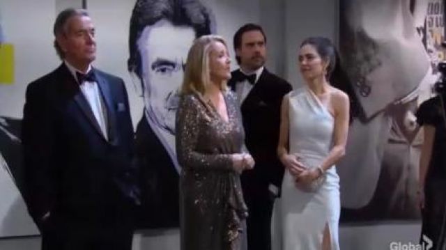 Solace london Aver­ie Dress Cream worn by Victoria Newman (Amelia Heinle) as seen on The Young and the Restless February 19, 2020