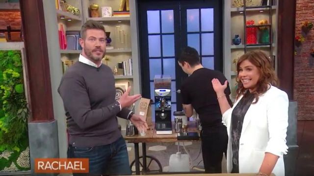 Thom browne Grey and White Stripe Sleeve Sweater worn by Jesse Palmer on The Rachael Ray Show February 19, 2020