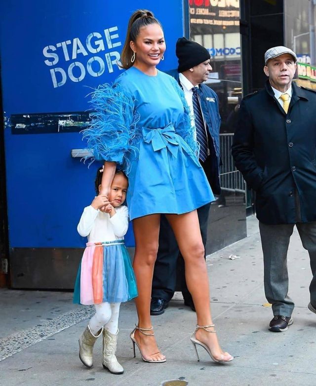 Valentino Feather Trim Cotton Blend Faille Mini Dress worn by Chrissy Teigen The Today Show February 19, 2020