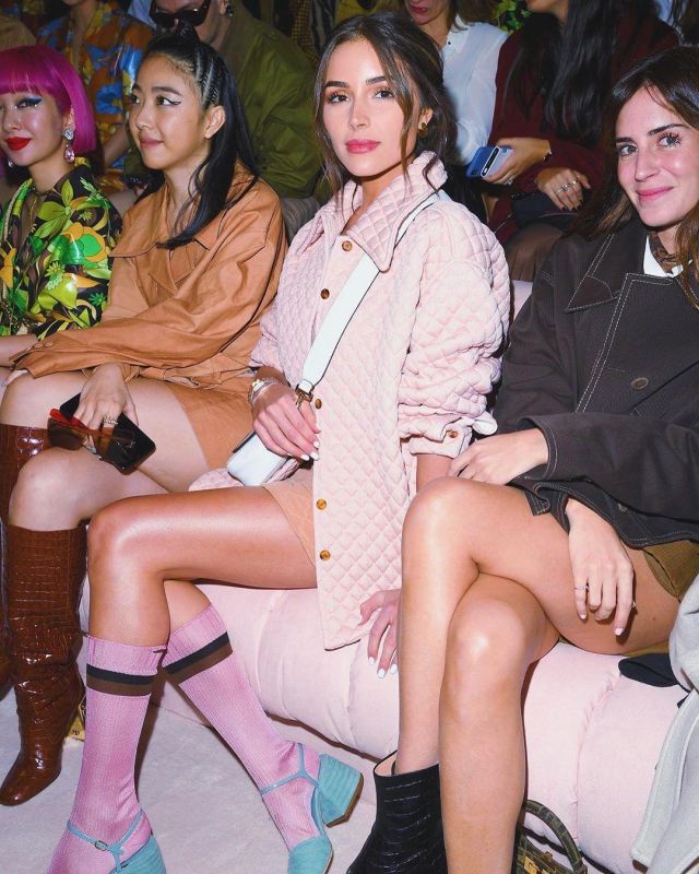 Fendi Baguette White Leather Bag worn by Olivia Culpo Fendi Show