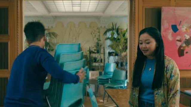 The yellow, floral print bomber of Lara Jean (Lana Condor) in To All the Boys: P.S. I Still Love You