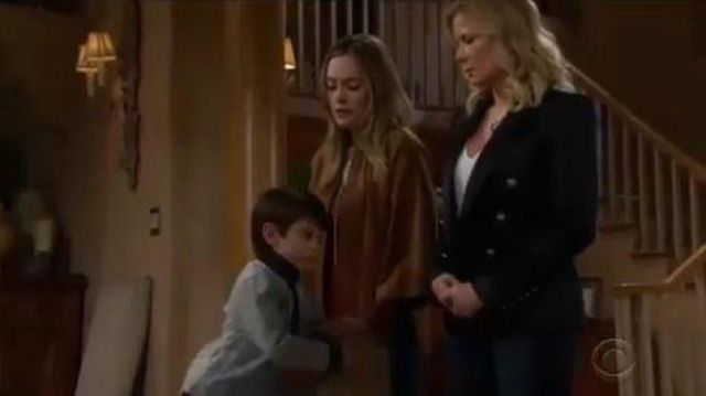 L'agence Ken­zie Dou­ble-breast­ed Satin Blaz­er worn by Brooke Logan (Katherine Kelly Lang) as seen in The Bold and the Beautiful  February 21, 2020