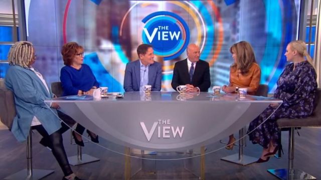 Vince Plume­ria Blooms V-Neck Ham­mered Satin Dress worn by Meghan McCain on The View February 25, 2020