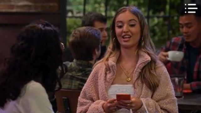 Pink Ted­dy Jack­et worn by Brooke Bishop (Bella Podaras) in The Expanding Universe of Ashley Garcia Season 1 Episode 3