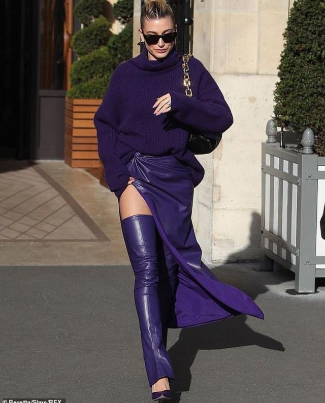 Sally LaPointe Airy Cashmere Silk Ribbed Turtleneck worn by Hailey Baldwin Paris February 26, 2020