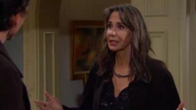 Kendra scott Elle Drop Ear­rings in Black Opaque Glass worn by Jill Abbott (Jess Walton) as seen on The Young and the Restless February 25, 2020