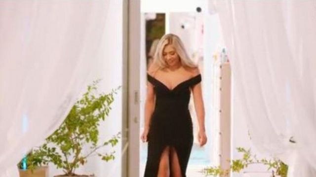 Black off Shoul­der Maxi Dress worn by Paige Turley in Love Island UK Season 6 Episode 42