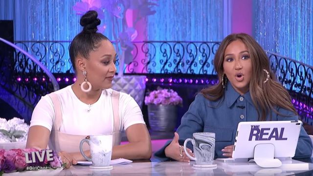 Trave Den­im Shirt Jack­et worn by Adrienne Houghton on The Real (2013) February 27, 2020