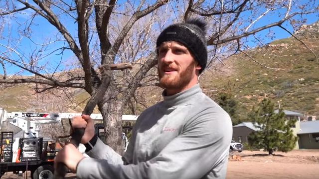 Sombrero de gorro gris oscuro usado por Logan Paul en Harvesting Honey from a MASSIVE Beehive (Extremadamente satisfactorio)