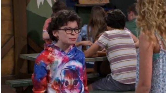 Galaxy Cat Hood­ie worn by Matteo Silva (Raphael Alejandro) in BUNK'D Season 4 Episode 21