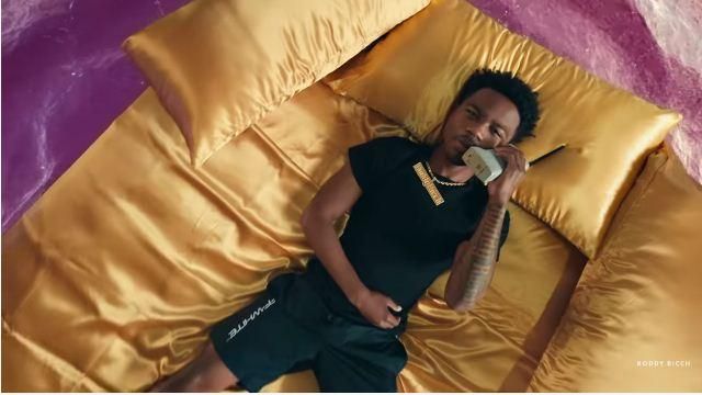 Product Off-white Black Swim Shorts of Roddy Ricch in the music video Roddy Ricch - The Box [Official Music Video]