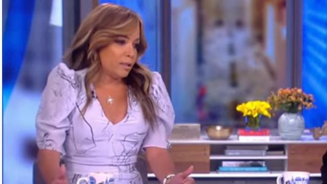 Alexander mcqueen Print­ed silk mi­di dress worn by Sunny Hostin on The View March 2, 2020