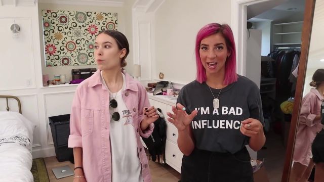 I'm A Bad Influence T-Shirt worn by Gabbie Hanna in the YouTube video Master Bedroom MAKEOVER by Kristen McAtee!
