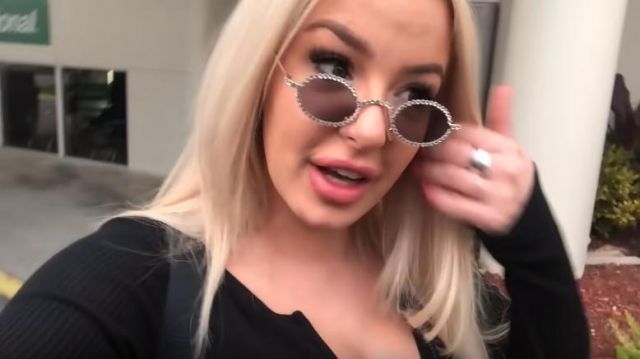 Bling Round Sunglasses worn by Tana Mongeau in the YouTube video this is what single Tana in Miami looks like... (scary)