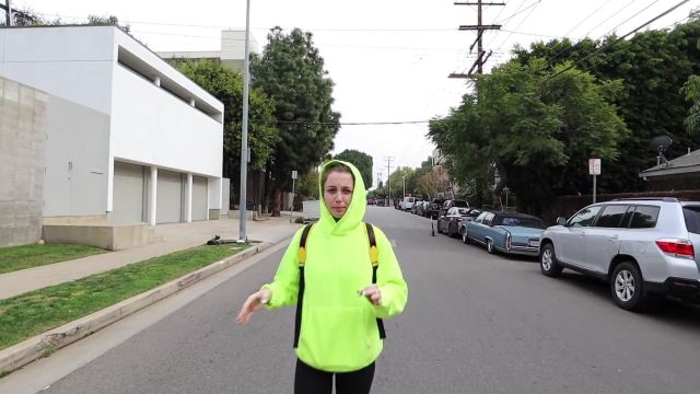 Plain Neon Hoodie worn by Emma Chamberlain in RIDING ACROSS LA ON A SCOOTER YouTube video