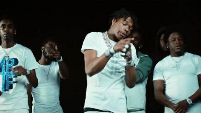 Merch 4PF Rhine Stone Lo­go White T-Shirt of Lil Baby in the music video Lil Baby Feat. Lil Wayne - Forever (Official Video)