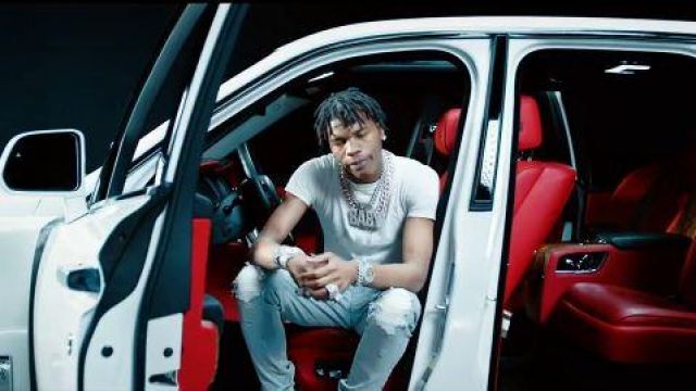 Amiri White Leather Un­der­patch Dis­tressed Light Jeans of Lil Baby in the music video Lil Baby Feat. Lil Wayne - Forever (Official Video)