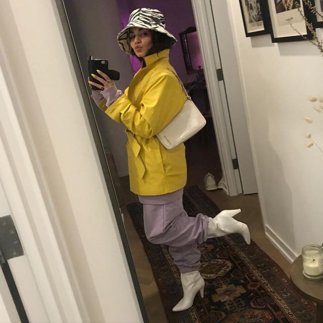 Manque de Couleur Zebra Vague Chapeau de Seau porté par Vanessa Hudgens Instagram Pic 3 Mars 2020