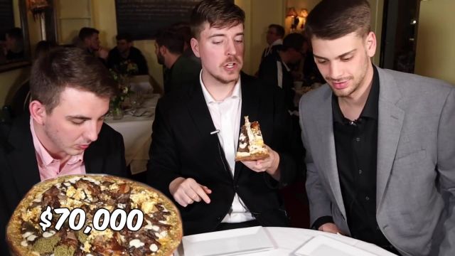 Traje negro Slim Fit usado por MrBeast en el video de YouTube I Ate A $70,000 Golden Pizza
