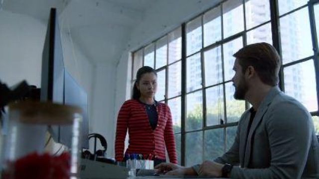 Striped Jack­ie Cardi­gan worn by Mariana Adams Foster (Cierra Ramirez) in Good Trouble Season 2 Episode 17