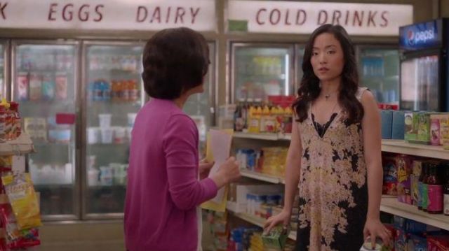 Black Floral V Neck Dress worn by Janet (Andrea Bang) in Kim's Convenience Season 4 Episode 9