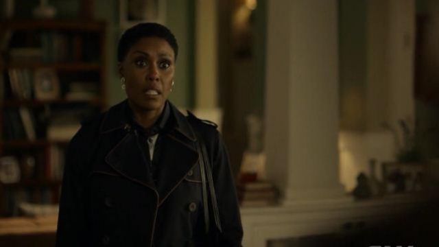Navy & Brown Trim Trench Coat worn by Lynn Pierce (Christine Adams) in Black Lightning Season 3 Episode 15