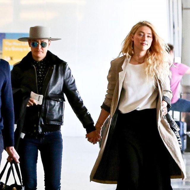 Joseph Black Mad­dy Crepe Maxi Skirt worn by Amber Heard LAX Airport March 6, 2020