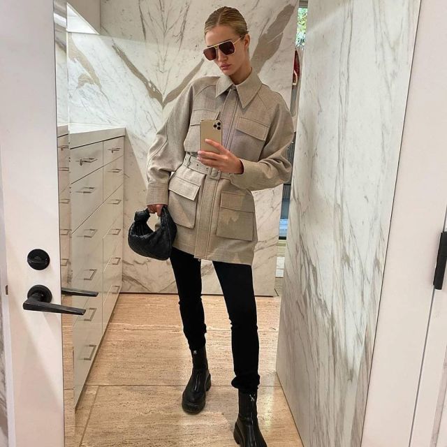 The Row Leather An­kle Boots worn by Rosie Huntington-Whiteley Instagram March 9, 2020