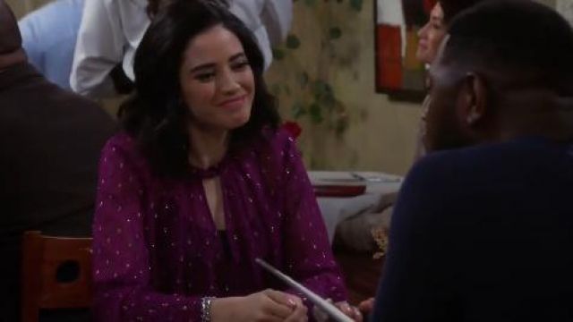 Pur­ple Blouse worn by Sofia (Edy Ganem) in The Neighborhood Season 2 Episode 17