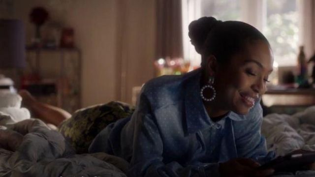 Blue Polka Top worn by Zoey Johnson (Yara Shahidi) in grown-ish Season 3 Episode 8
