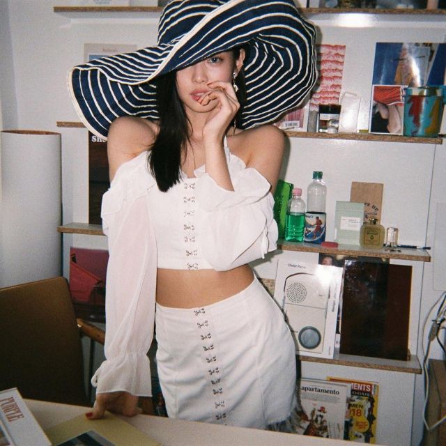 Satin Hook Dress Ivory of Jennie Kim on the Instagram account @jennierubyjane